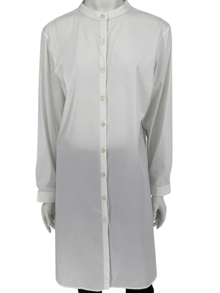 Jennifer Torosian White Long Button-Front Shirt Dress with Mandarin Collar – Size M