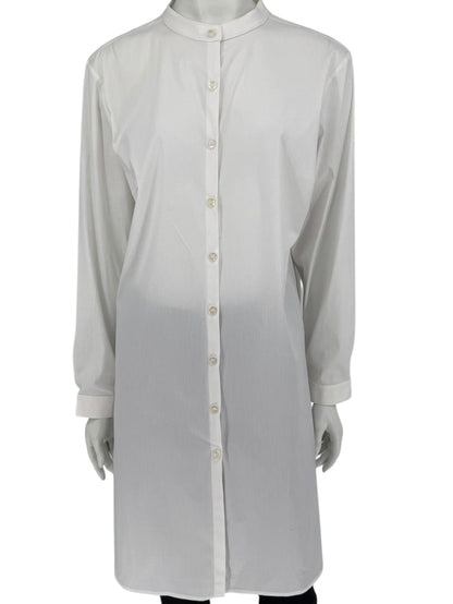 Jennifer Torosian White Long Button-Front Shirt Dress with Mandarin Collar – Size M