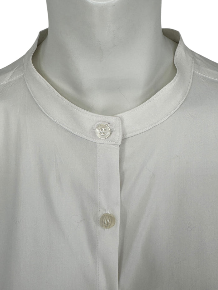 Jennifer Torosian White Long Button-Front Shirt Dress with Mandarin Collar – Size M