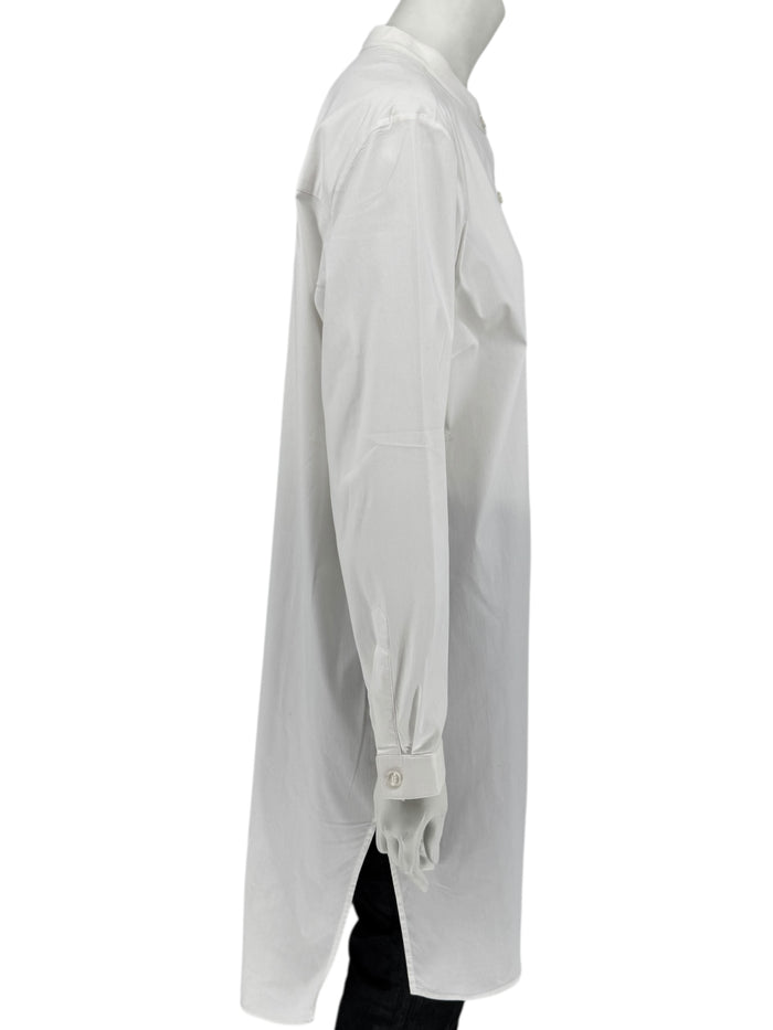 Jennifer Torosian White Long Button-Front Shirt Dress with Mandarin Collar – Size M
