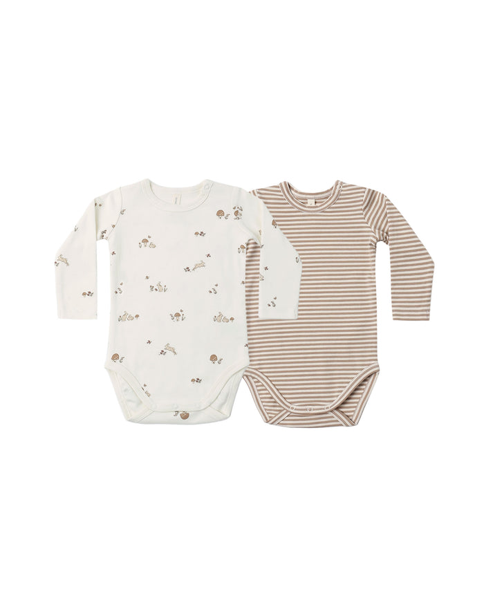 Jersey Bodysuit, 2 Pack || Bunnies, Almond Stripe - Wee Bee Baby Boutique