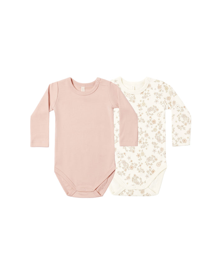 Jersey Bodysuit, 2 Pack || Floral Vine, Dusty Rose