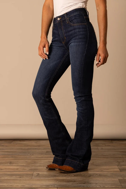 Kimes Ranch Women's Jennifer Blue Ultra High Rise Flare Jean-Painted Cowgirl Western Store