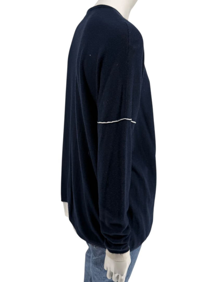 Kokun Navy Blue Bamboo Cashmere V-Neck Sweater – Size XL