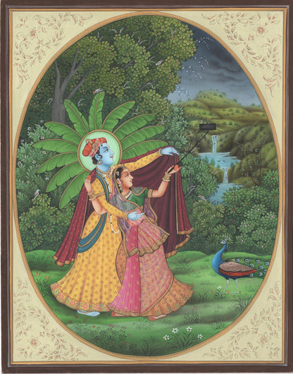 Krishna Radha Miniature Hindu Painting Handmade Indian Krishn Ethnic Selfie Art