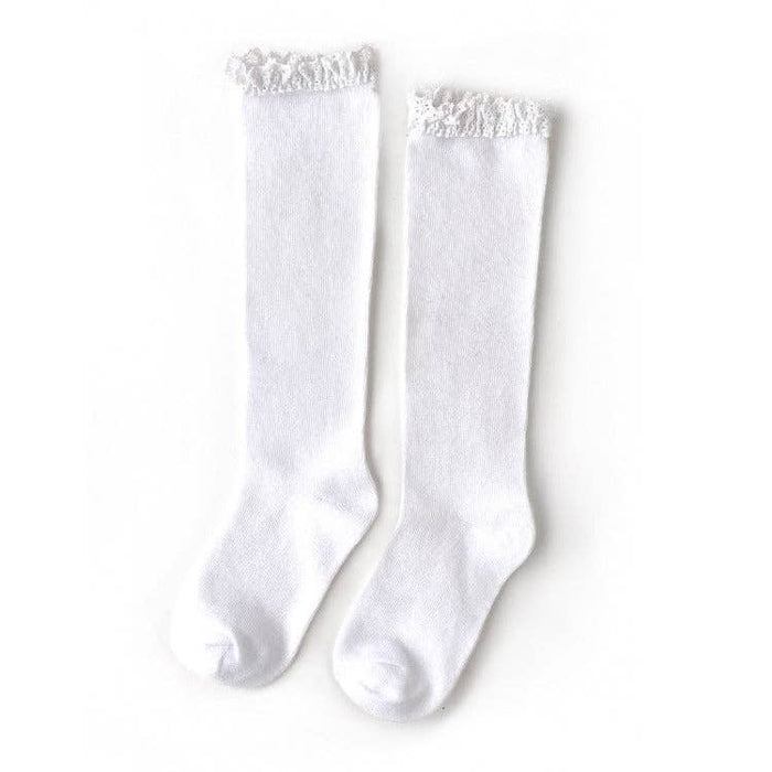 Lace Top Knee High Socks - White - Wee Bee Baby Boutique