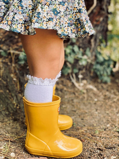 Lace Top Knee High Socks - White - Wee Bee Baby Boutique