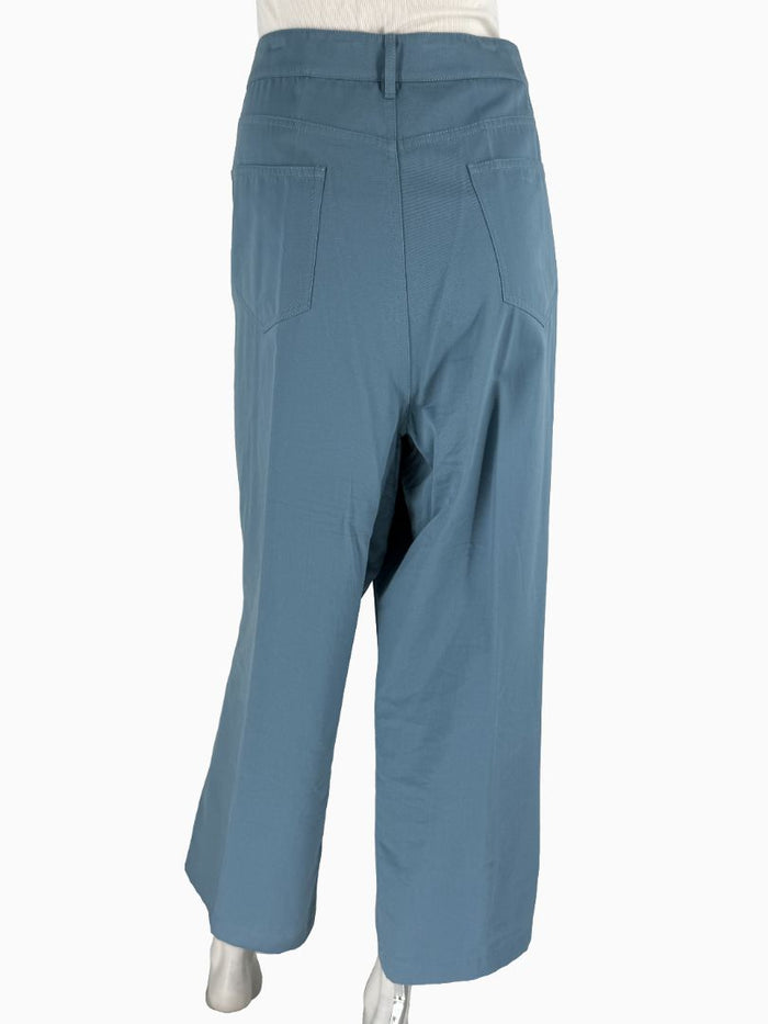 Lafayette 148 New York Wide Leg Cropped Pants Size 18 Blue Cotton Cashmere High Rise Career Casual