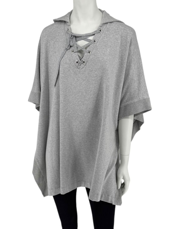L’Agence Gray Viscose-Silk Hoodie Poncho – One Size
