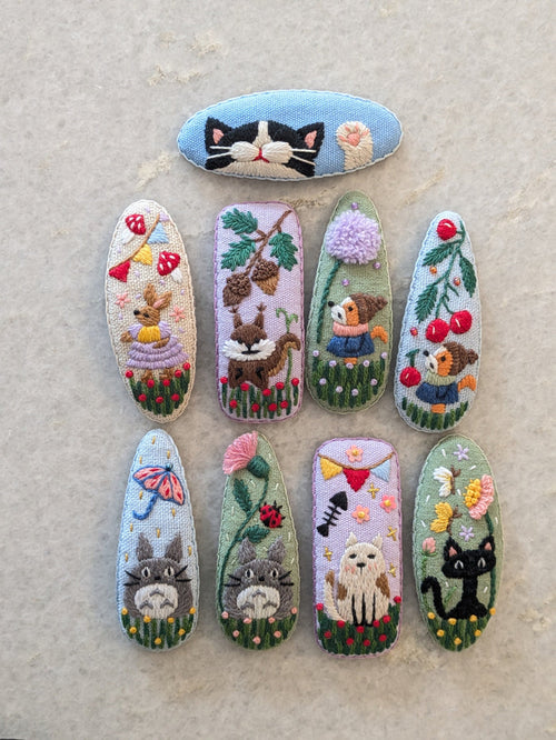 Large Embroidered Animal Hair Clips Barrettes (Multiple Styles- Extra Detail)