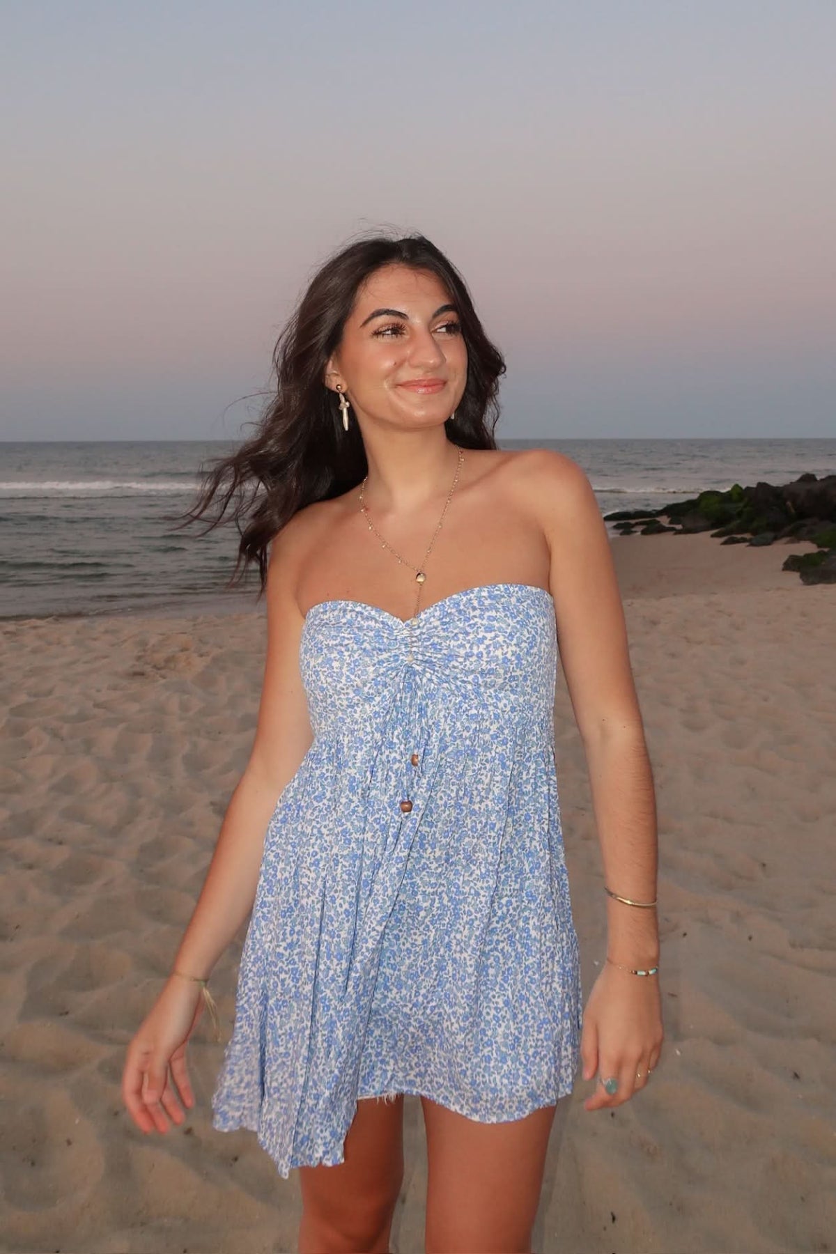 Lena Blue Floral Print Strapless Mini Dress