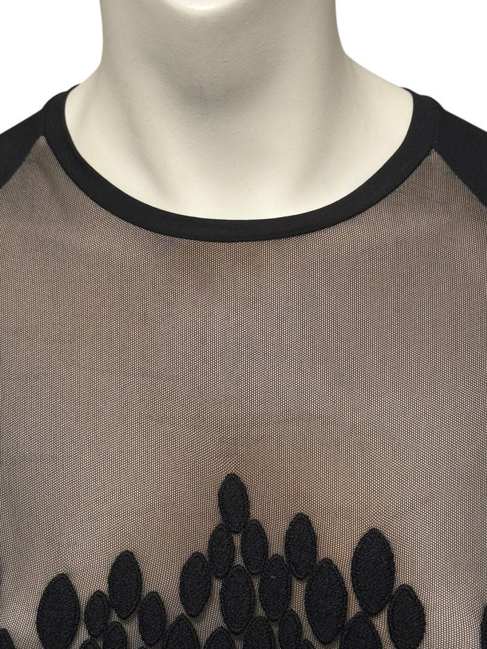 Lida Baday Black Sheer Mesh Embroidered Long Sleeve Top – Size XS