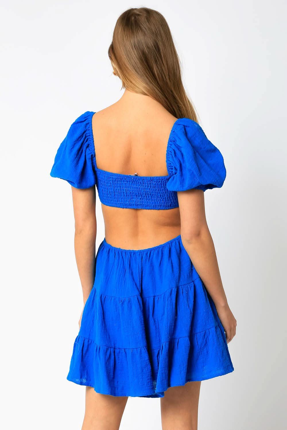 Lindsey Caspian Blue Cutout Puff Sleeve Dress