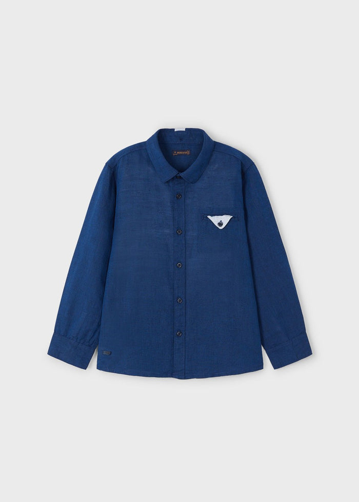 Linen Long-Sleeve Shirt - Cyan - Wee Bee Baby Boutique