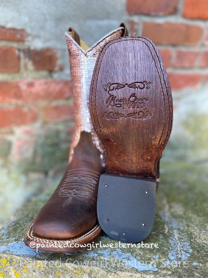 Macie Bean Children and Youth Distressed Bison & Sparkle Magic Square Toe Boots MK9153-Painted Cowgirl Western Store