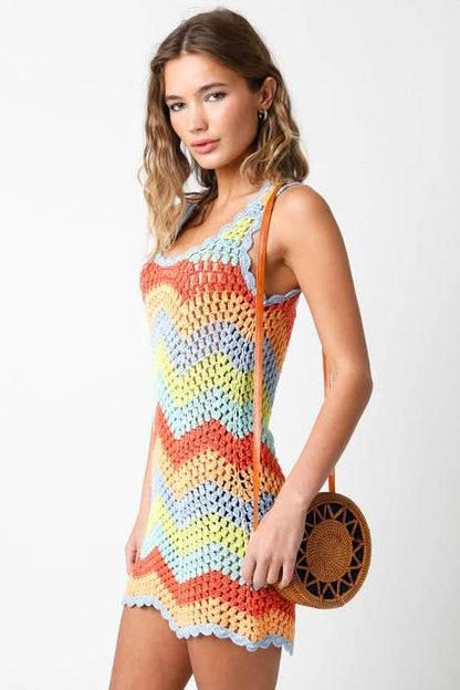 Mahalo Multi Color Crochet Cover-Up Dress