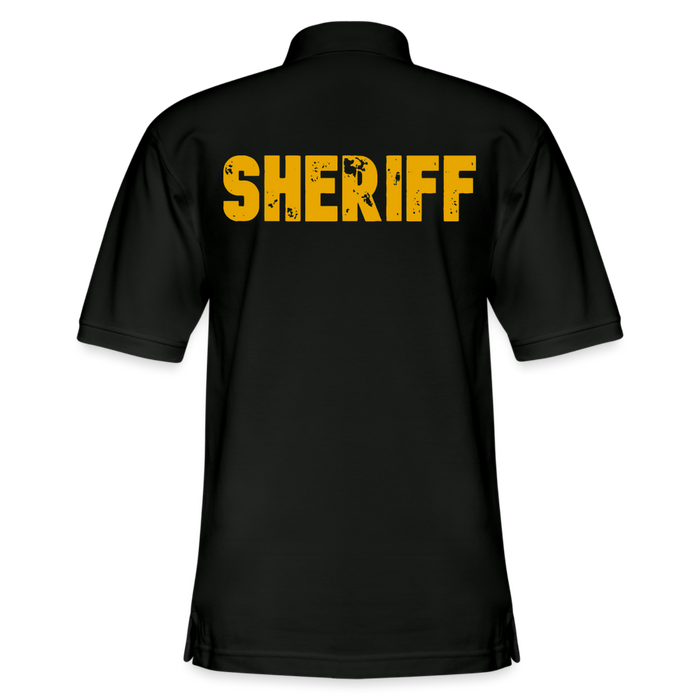 Men's Pique Polo Shirt - Sheriff Front and Back - black