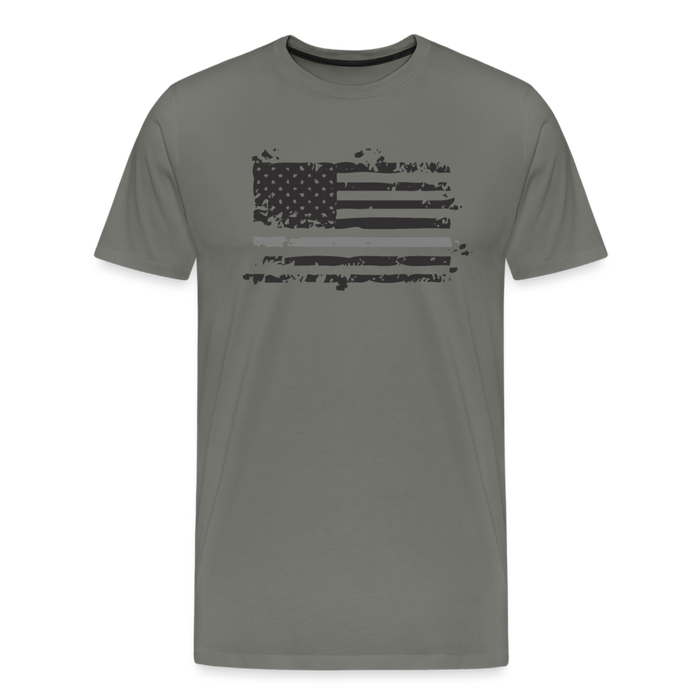 Men's Premium T-Shirt - Distressed Silver Line Flag - asphalt gray
