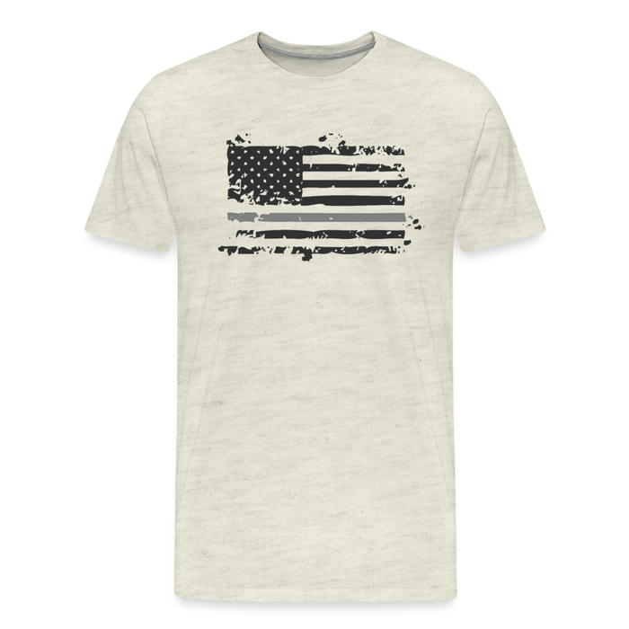 Men's Premium T-Shirt - Distressed Silver Line Flag - heather oatmeal