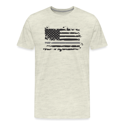 Men's Premium T-Shirt - Distressed Silver Line Flag - heather oatmeal