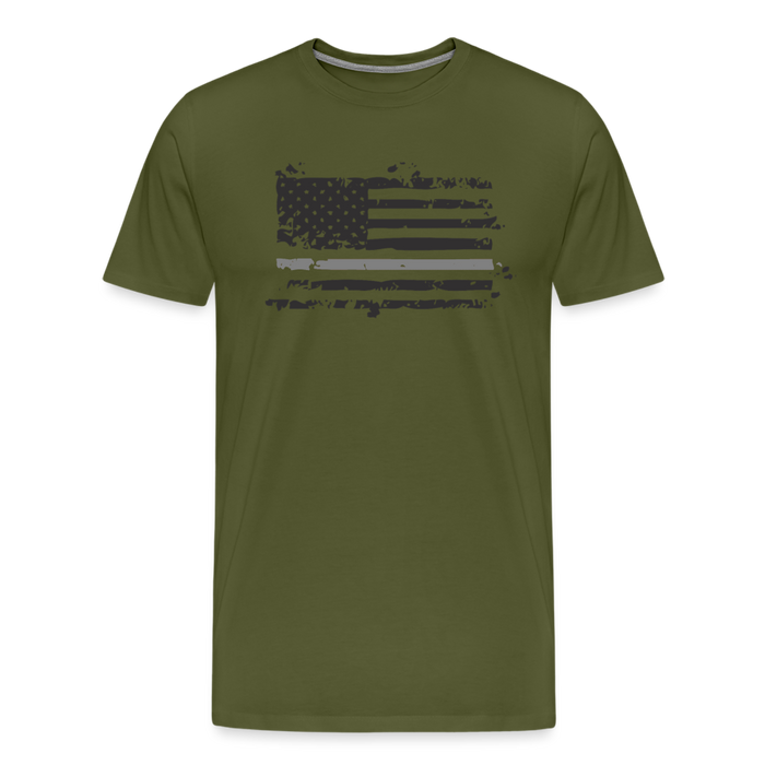 Men's Premium T-Shirt - Distressed Silver Line Flag - olive green