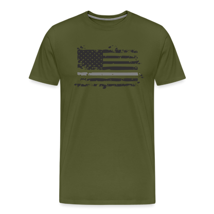 Men's Premium T-Shirt - Distressed Silver Line Flag - olive green