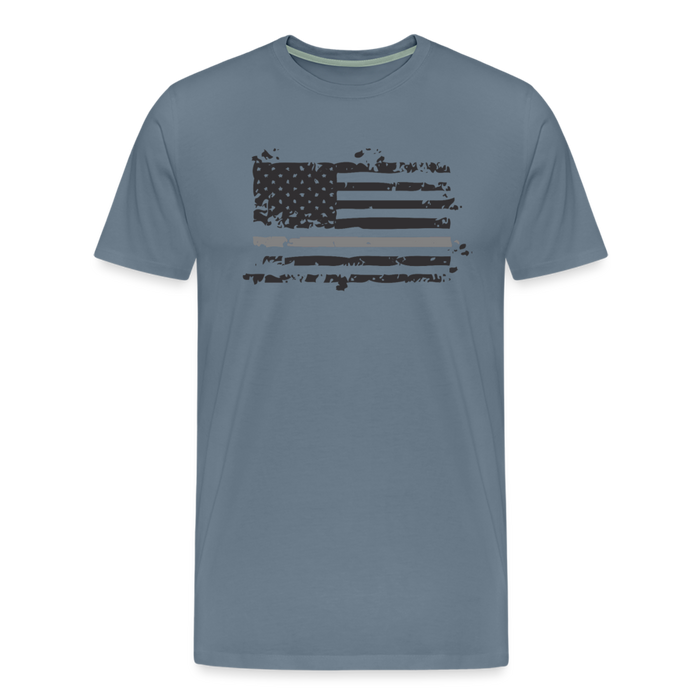 Men's Premium T-Shirt - Distressed Silver Line Flag - steel blue