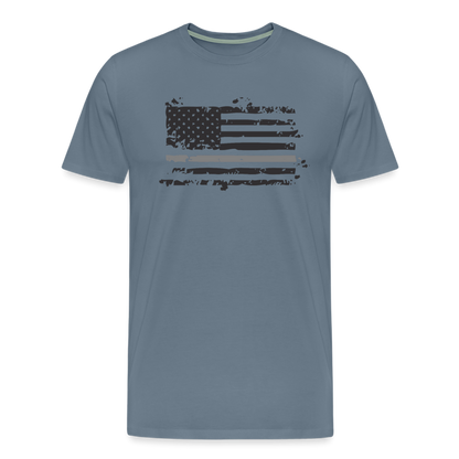 Men's Premium T-Shirt - Distressed Silver Line Flag - steel blue
