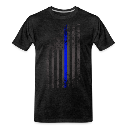 Men's Premium T-Shirt -  Thin Blue Line Distressed Vertical Flag - charcoal grey