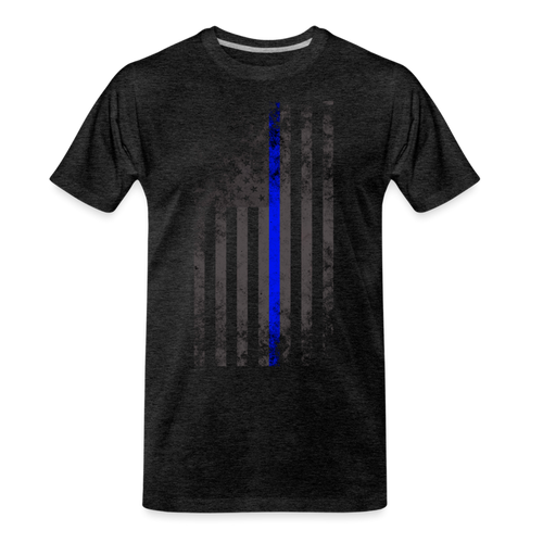 Men's Premium T-Shirt -  Thin Blue Line Distressed Vertical Flag - charcoal grey