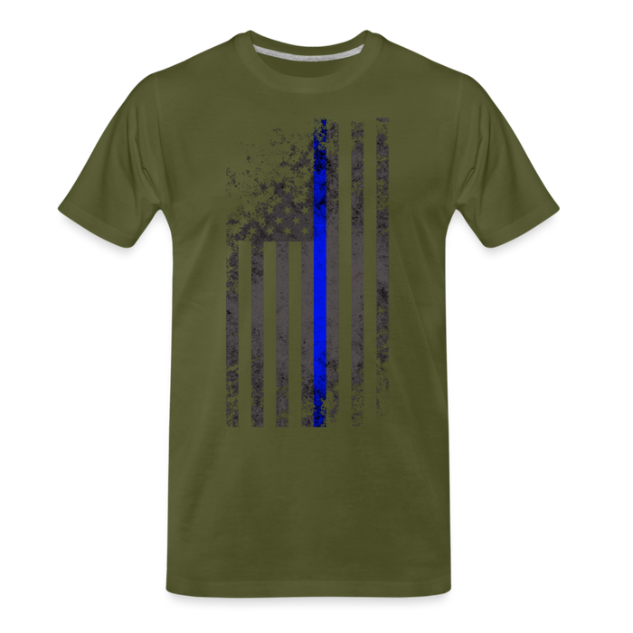 Men's Premium T-Shirt -  Thin Blue Line Distressed Vertical Flag - olive green