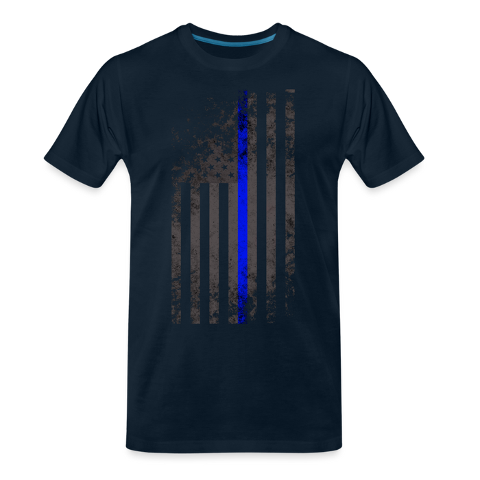 Men's Premium T-Shirt -  Thin Blue Line Distressed Vertical Flag - deep navy