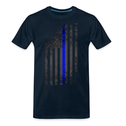 Men's Premium T-Shirt -  Thin Blue Line Distressed Vertical Flag - deep navy