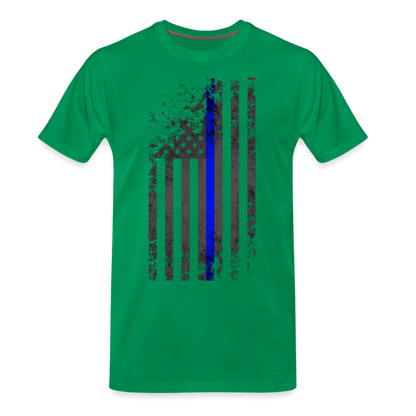 Men's Premium T-Shirt -  Thin Blue Line Distressed Vertical Flag - kelly green