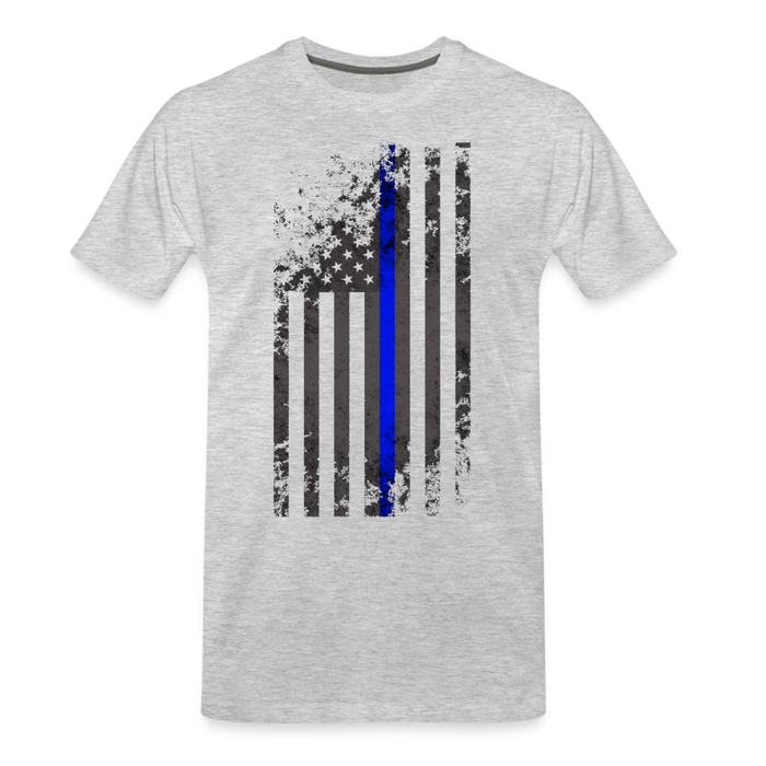 Men's Premium T-Shirt -  Thin Blue Line Distressed Vertical Flag - heather gray