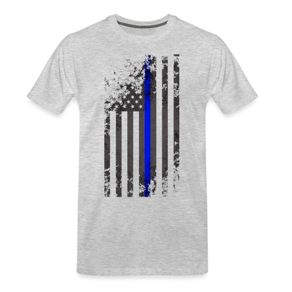 Men's Premium T-Shirt -  Thin Blue Line Distressed Vertical Flag - heather gray
