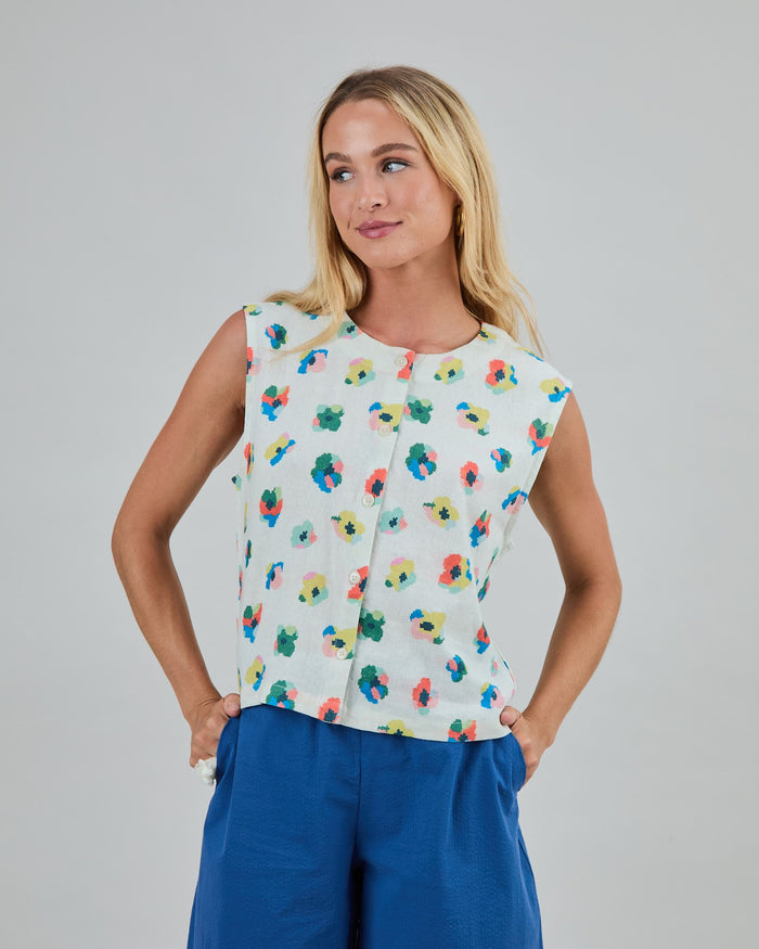 Mini Flower Button Up Blouse Ecru