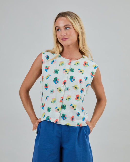 Mini Flower Button Up Blouse Ecru