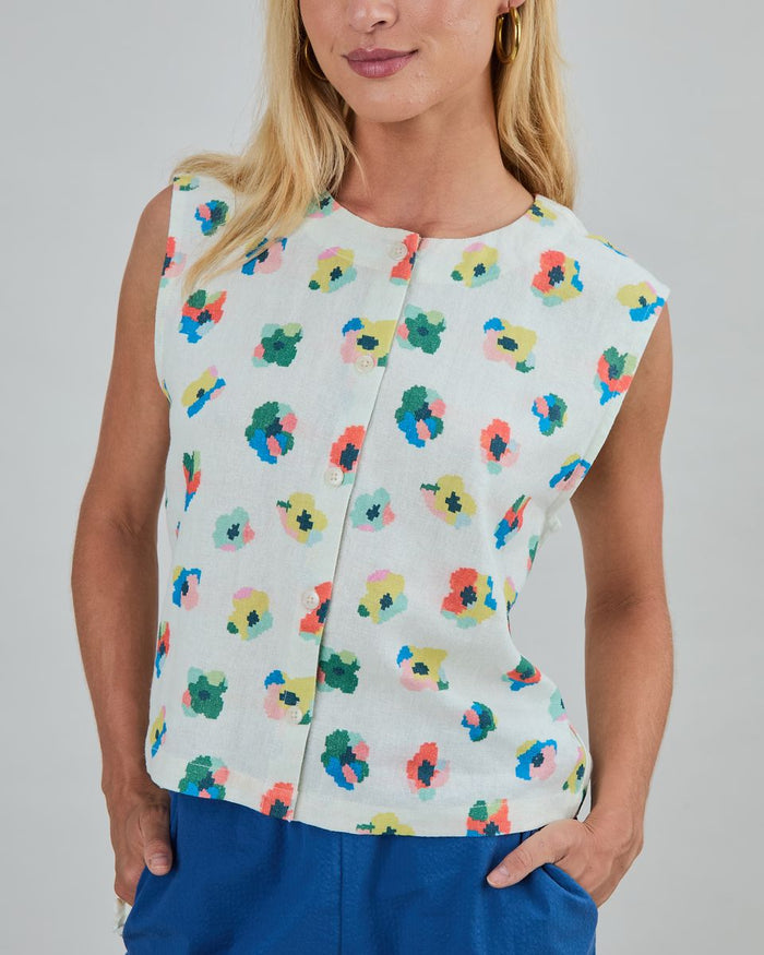 Mini Flower Button Up Blouse Ecru
