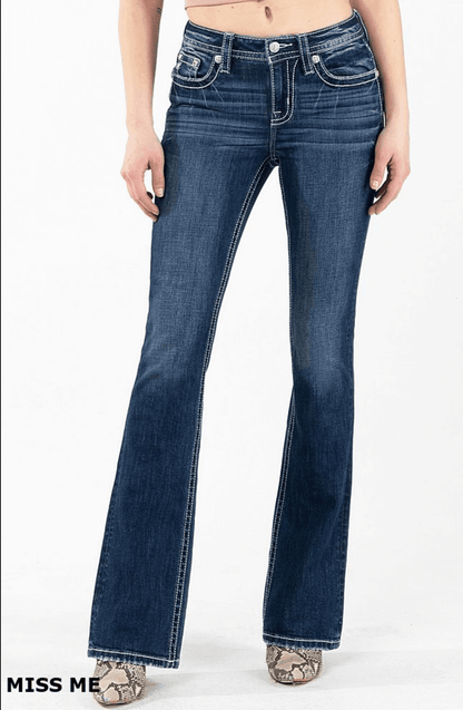 Miss Me Dream Catcher & Feather Pocket Mid-Rise Boot Cut Jeans M3929B