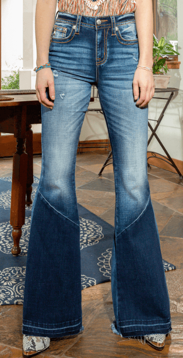 Miss Me Women's Patched Denim High Rise Flare Jeans H3636SF74
