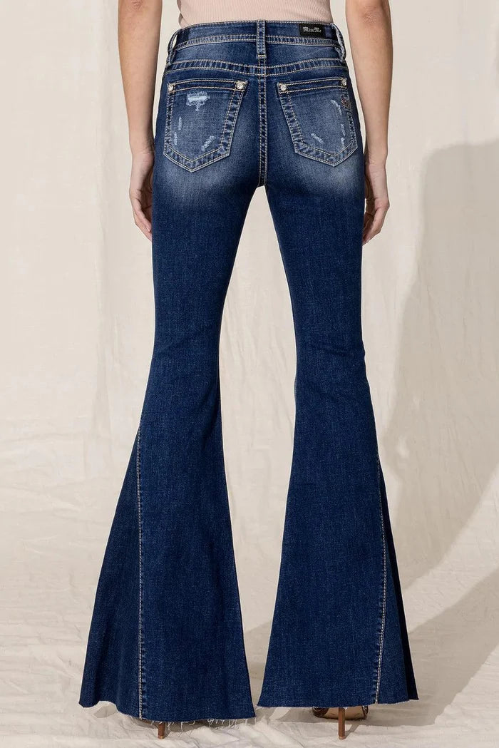 Miss Me Women's Patchwork Denim High Rise Flare Jeans H3636SF63-Painted Cowgirl Western Store
