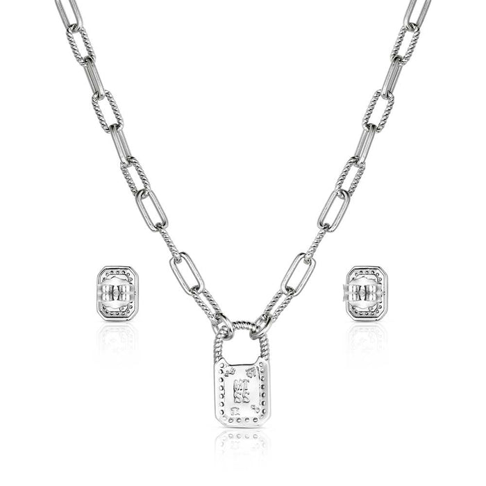 Montana Silversmiths Turquoise Glam Chain Link Necklace & Earrings Jewelry Set JS6372