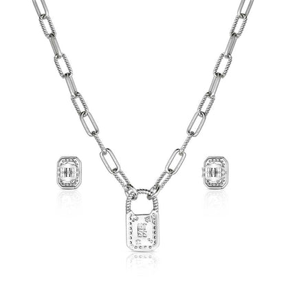 Montana Silversmiths Turquoise Glam Chain Link Necklace & Earrings Jewelry Set JS6372