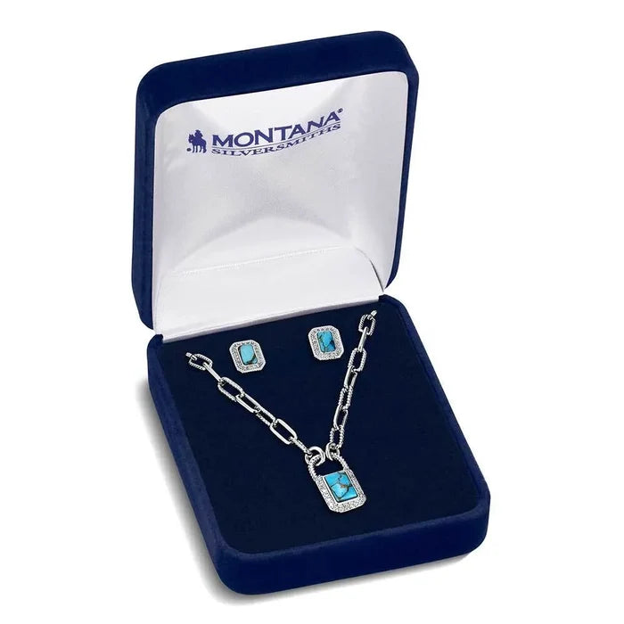 Montana Silversmiths Turquoise Glam Chain Link Necklace & Earrings Jewelry Set JS6372