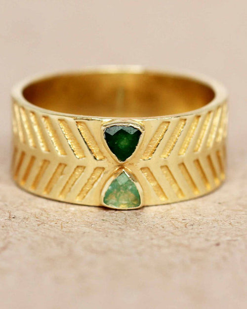 muja juma Ring Size 52 Green Zed & Dark Nefrite Double Triangle - Precious Sparkle