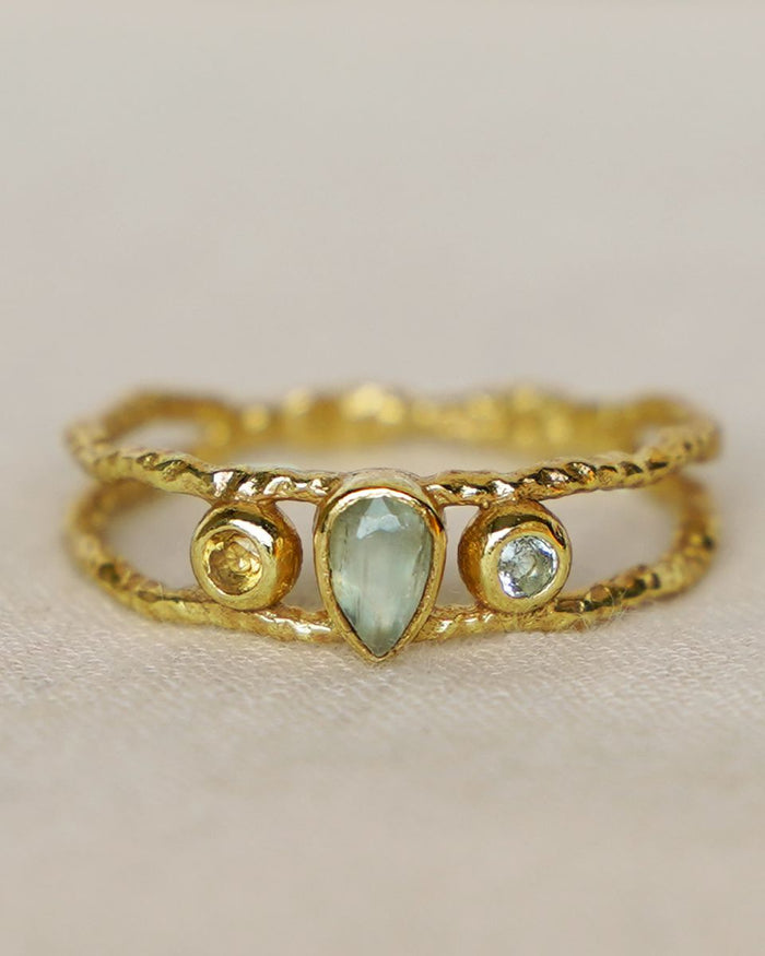 muja juma Ring Size 58 Citrine + Prenite + Blue Topaz Pear - Precious Sparkle