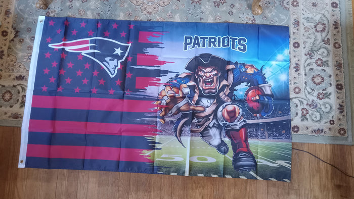 New England Patriots NFL 3X5 Feet American Flag Banner Pole or Wall Decor