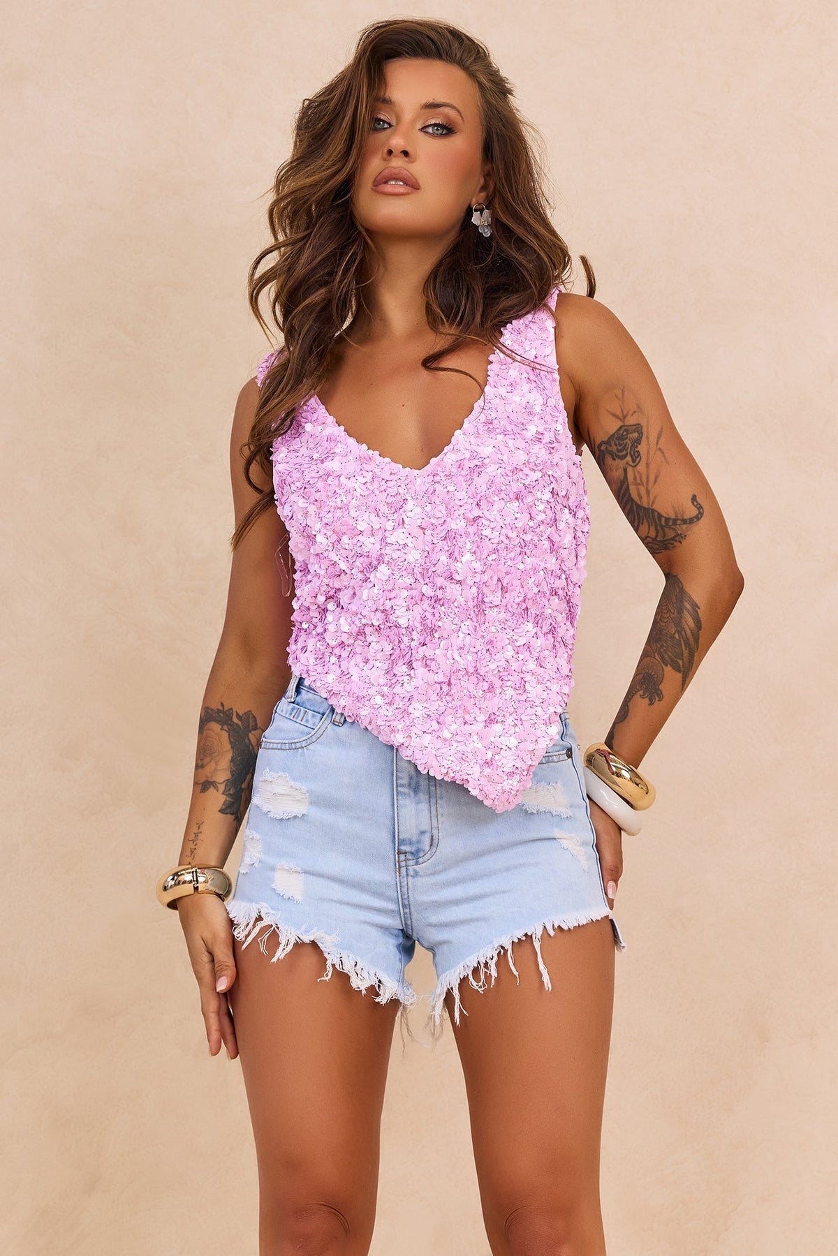 Ocean Mirage Sequin Top - Pink
