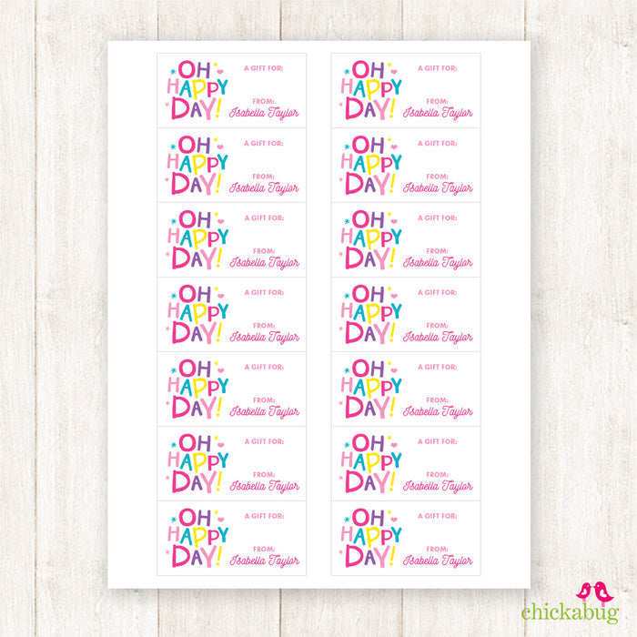 "Oh Happy Day!" Pink Gift Labels